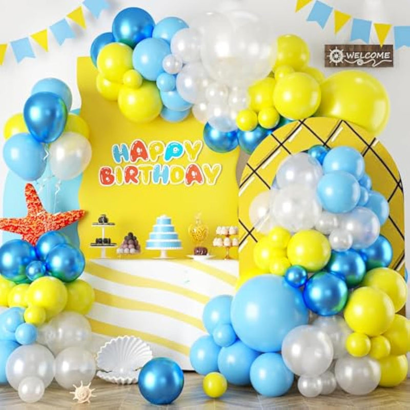 Yellow Blue Clear Balloon Arch Kit, Fun Underwater Cartoon Theme Decorations With Star Balloons For Kids Birthday Baby Shower Ocean Party Supplies