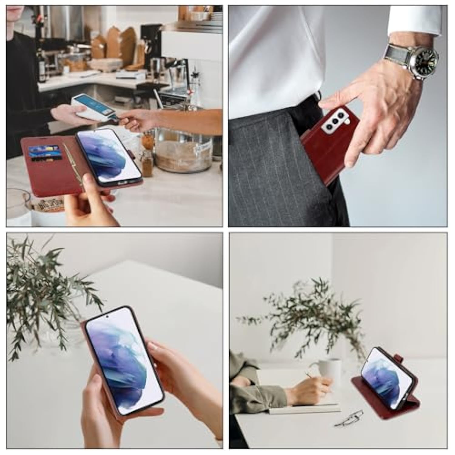 Wallet Case Compatible For Galaxy S21 5G, 6.2 Inch,[Screen Protector Included][Rfid Blocking] Flip Folio Leather Cell Phone Cover With Credit Card Holder, Burgundy