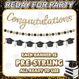 Pre-Strung Congratulations Banner, 2026 Graduation Banners, Class of 2026 Black Gold Glitter Congrats Grad Party Decor College High School Graduation Party (NO-DIY)