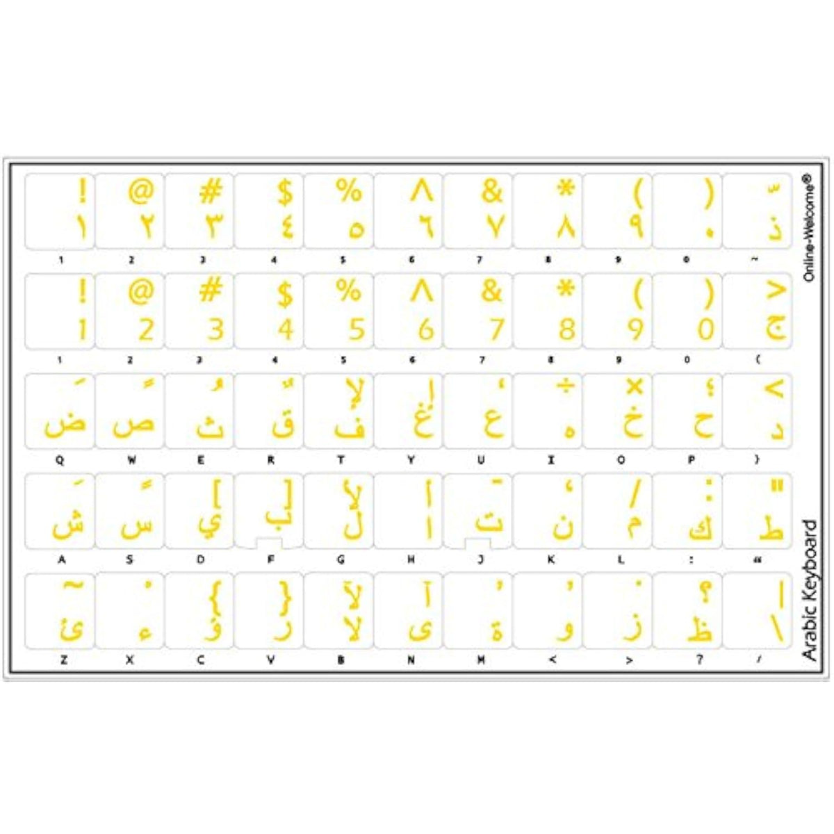 Online-Welcome® Arabic Keyboard Stickers Transparent Yellow Letters for Any La