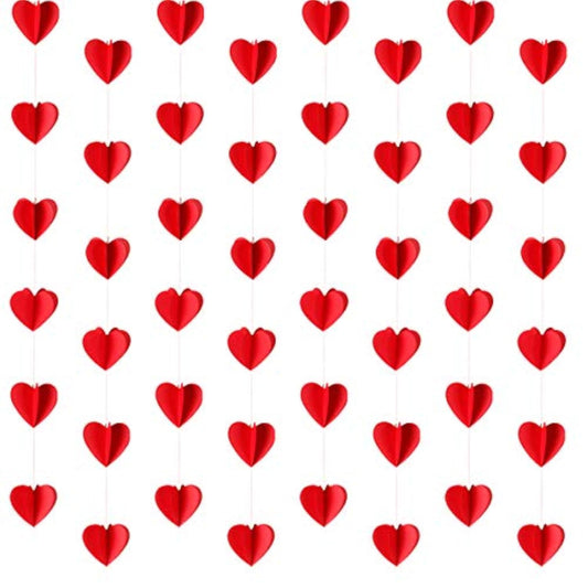 Red Valentines Day 3D Heart Garland Valentines Day Heart Hanging String Garland, 3D Heart Valentine'S Day Hanging Garland Decorations For Happy Valentine'S Day Party Decorations - 4 Pack