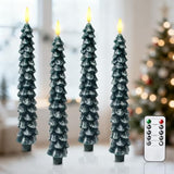 Christmas Decorations Indoor, Christmas Decor - Christmas Tree Taper Flameless Candles Battery Operated With Remote Timer, Xmas Candlesticks Home Table Mantel Room Decor, Wax, Set Of 4(Green&White)