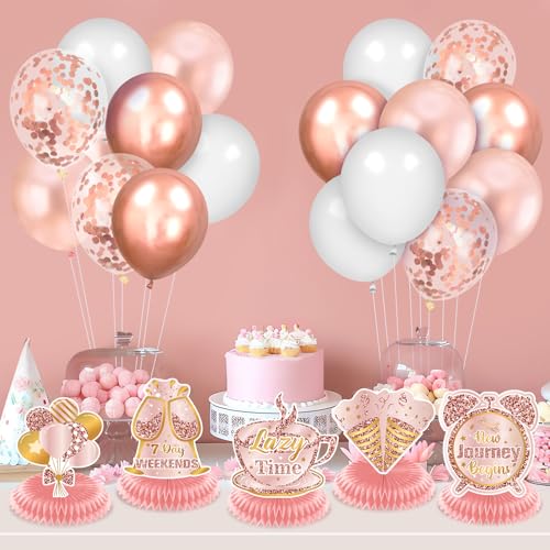 9Pcs Rose Gold Retirement Party Decorations for Women Rose Gold Retirement Table Honeycomb Centerpieces for Table Decor Happy Retirement Table Topper Gift for Women Men Office Farewell Party Supplies