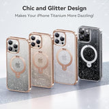 Glitter 360° Spin Built-In Magnetic Stand For Iphone 16 Pro Max Case, Fit For Magsafe, 16Ft Drop Protection, Chic Design For Iphone 16 Promax Case With Stand, Sparkle Rose Gold