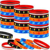 48 Pcs Cartoon Animation Party Favors Cartoon Animation Rubber Bracelet In 4 Styles Red Black Lightning Water Drip Flame Bolt Pattern Bracelet Silicone Wristband For Birthday Party Supplies