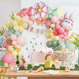 150Pcs Easter Bunny Balloon Garland Arch Kit, Pastel Pink Green Orange Yellow Latex Balloons With Bunny Flower Foil Balloons For Easter Birthday Spring Garden Party Decorations