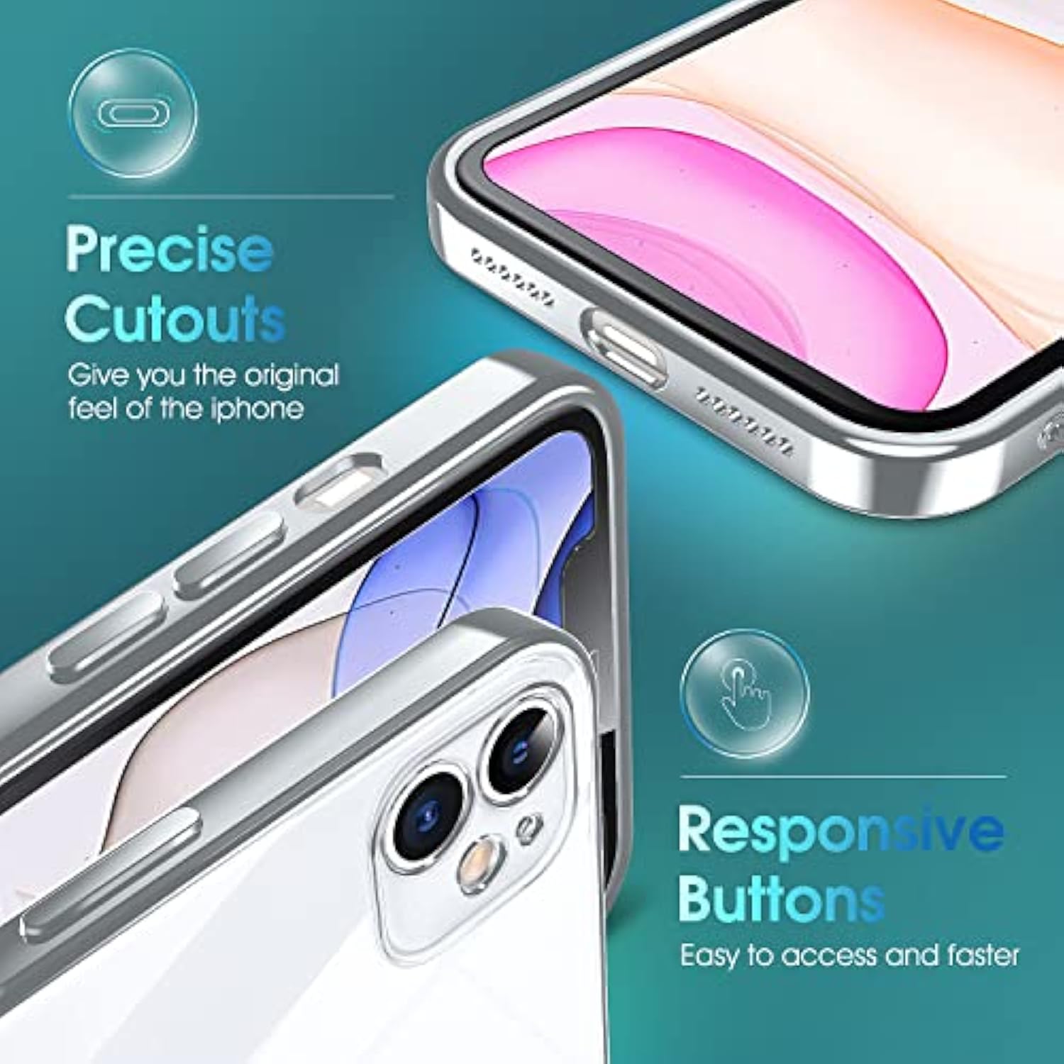 Crystal Clear Case For Iphone 11, [Not Yellowing] [Camera Protection] [ Grade Drop Tested] Transparent Shockproof Protective Phone Case Soft Silicone Slim Cover, 6.1 Inch, Silver