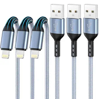 3 Pack 10FT MFi Certified Lightning Cable Nylon Braided Fast Charging Cord for iPhone