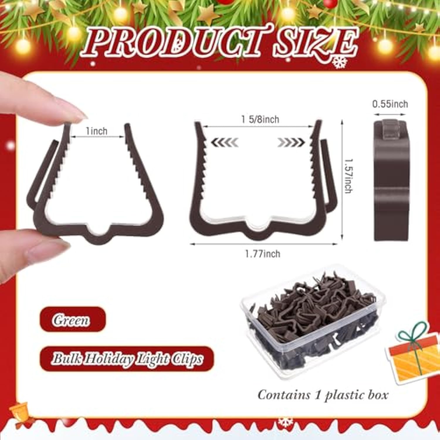 120 Pcs Christmas Light Clips With Clear Plastic Case Box Outdoor 1 5/8 Inch Gutter Fascia Boards Clips Hanger Plastic String Light Hooks For Outside Roof Gutter Fence Eave (Brown)