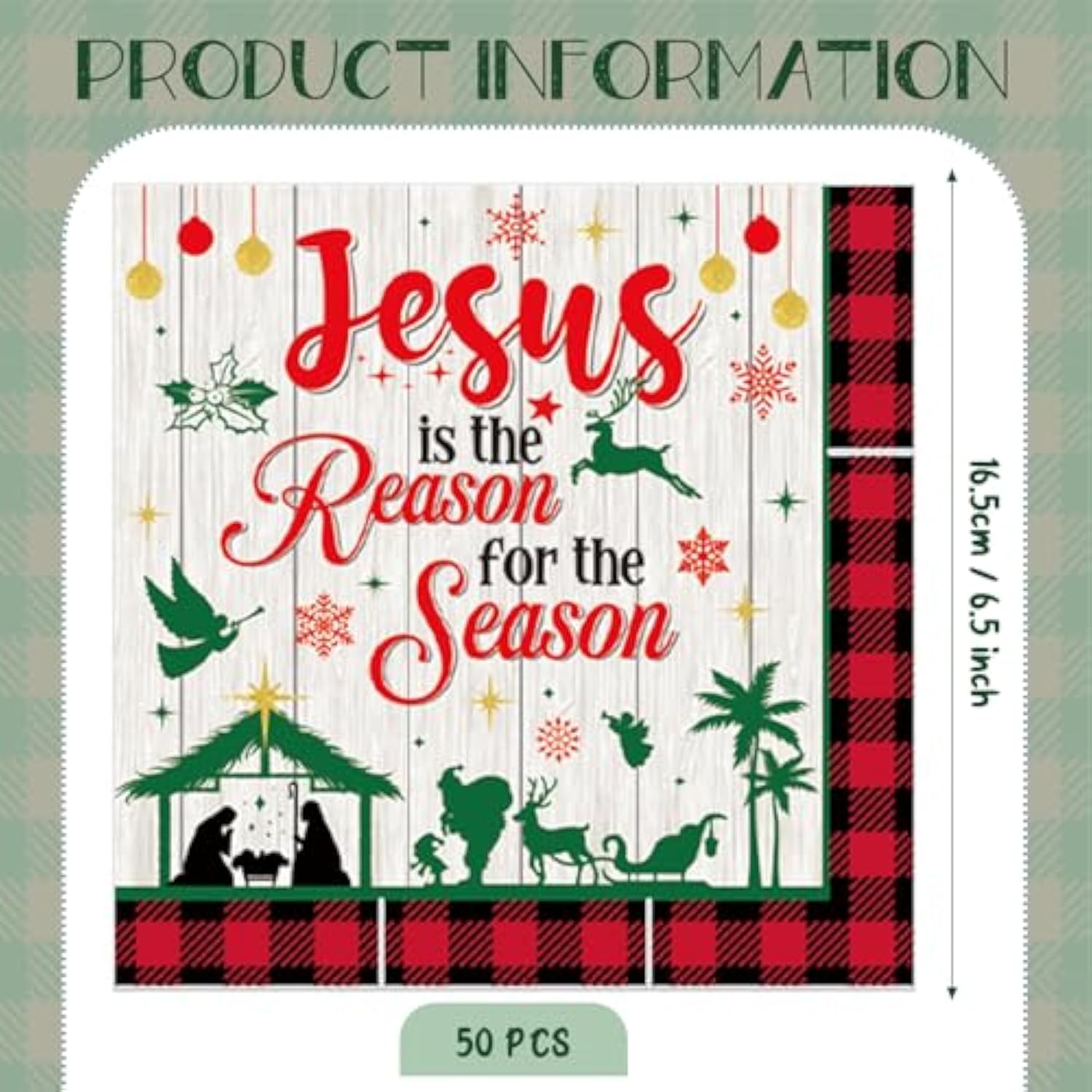 Christmas Napkins Party Decorations - 50 Pcs Jesus Is The Reason For The Season Paper Napkin Disposable Nativity Dinner Decorative Serving Happy Birthday Religious Xmas Table Supplies Decor