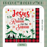 Christmas Napkins Party Decorations - 50 Pcs Jesus Is The Reason For The Season Paper Napkin Disposable Nativity Dinner Decorative Serving Happy Birthday Religious Xmas Table Supplies Decor