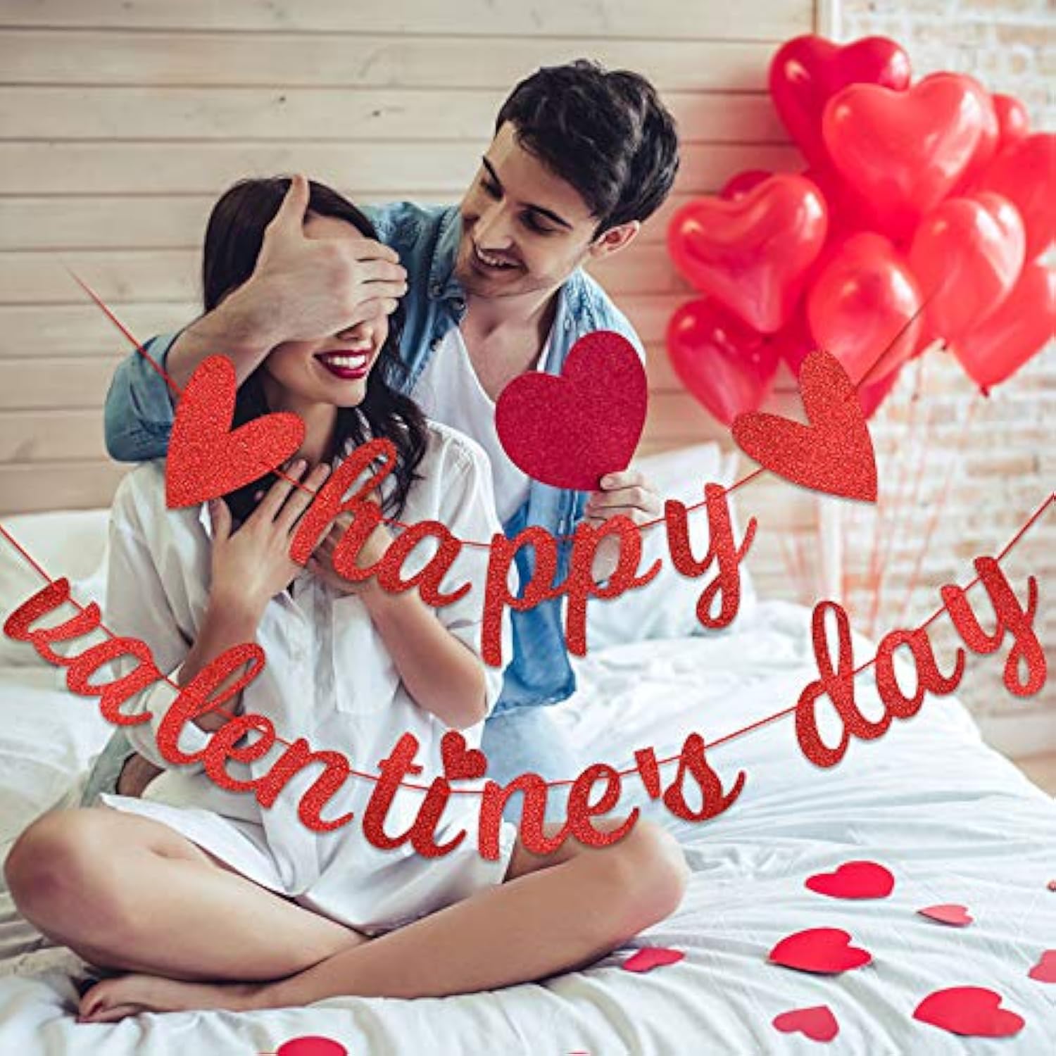 Red Glitter Happy Valentines Day Banner Valentine'S Day Banner Decorat