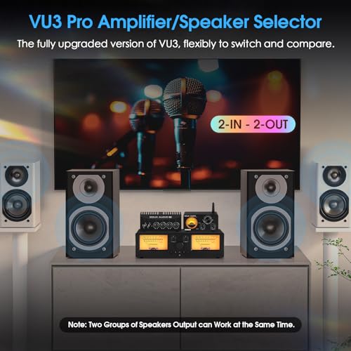 VU3 PRO Dual Analog VU Meter, 2-Way Amplifier Switch, Speaker Selector, Amp Audio Switcher Box 2-IN-2-OUT with DB Panel Display