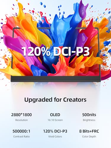 Oled Portable Monitor 14", 3K 2880X1800 | 120Hz | 0.1Ms Portable Gaming Monitor, 500 Nits |120% Dci-P3 | 500000:1 Contrast | Ultra-Slim Design For Laptop Mini Pc Phone Game Consoles