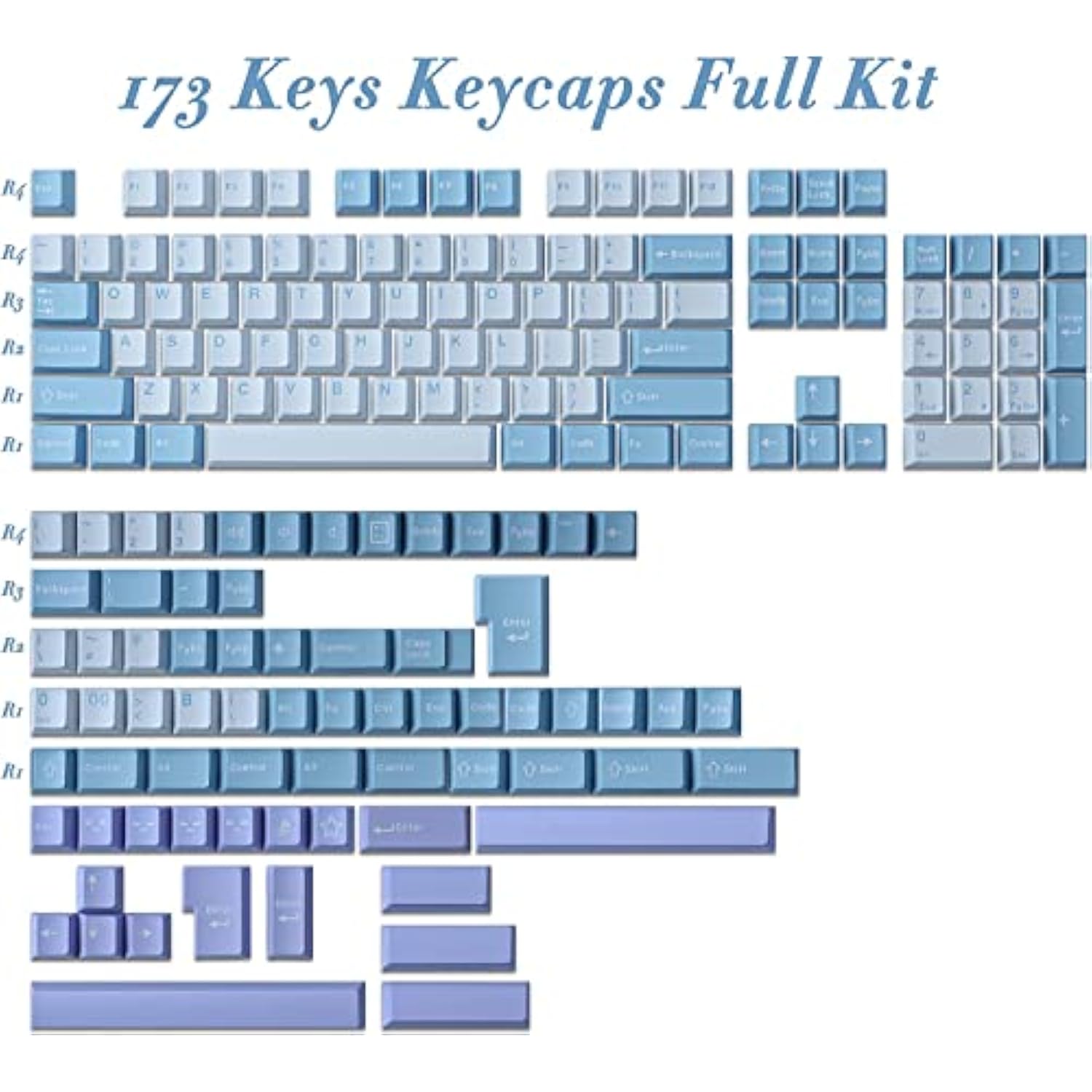 Keycaps, 173 Keys Cherry Profile Double Shot Keycaps Set With 6.25U And 7U Spa