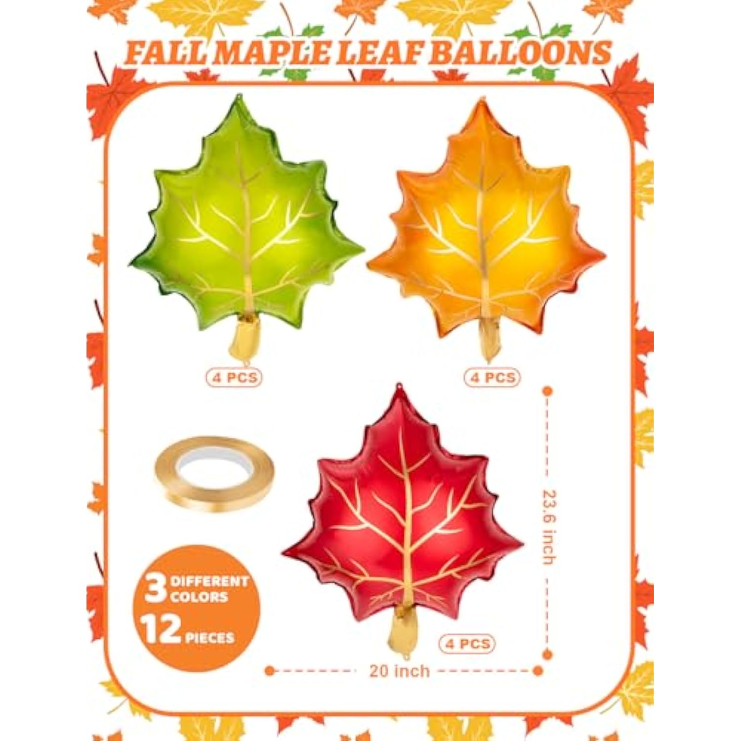 Maple Leaf Foil Balloons - 12 Pcs Autumn Thanksgiving Decorations