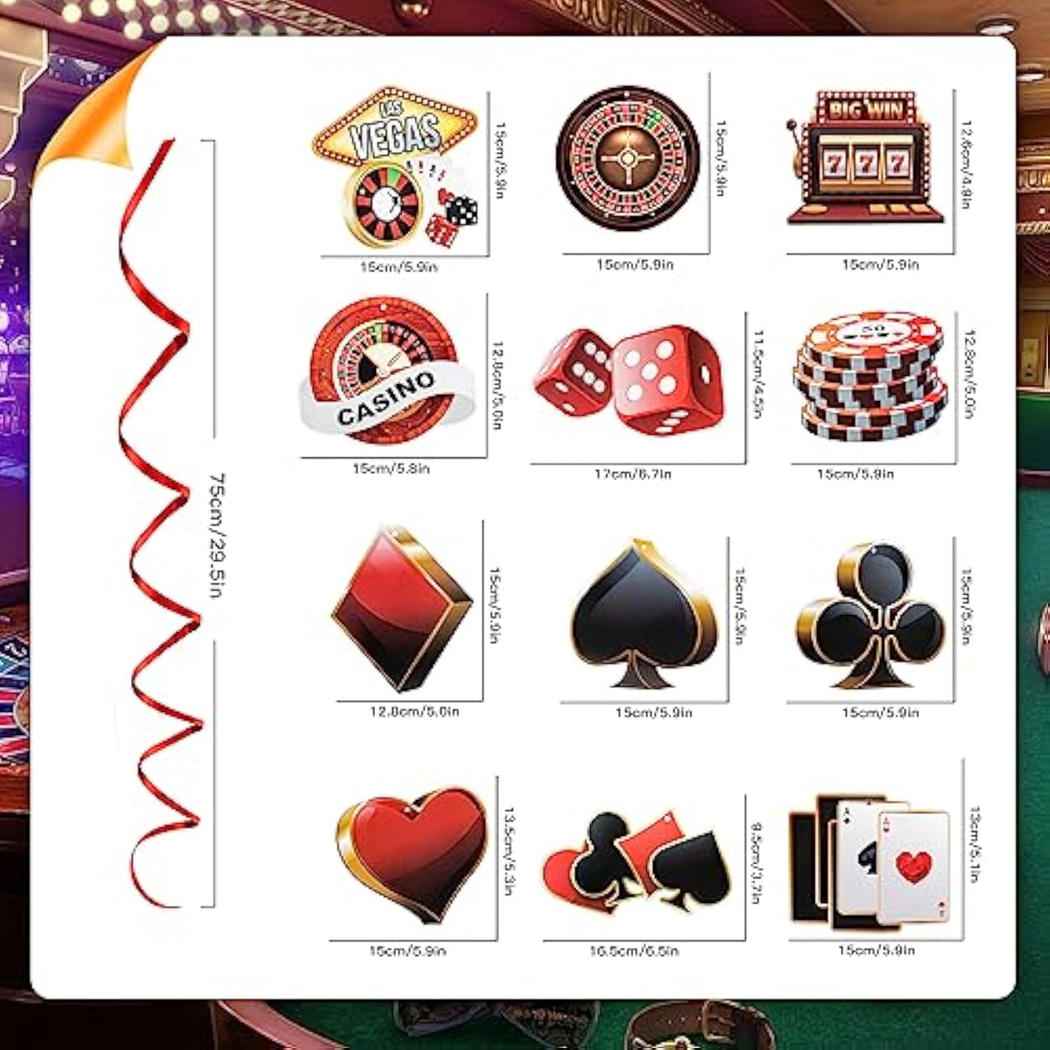 Casino Party Hanging Swirl Decorations: Las Vegas Theme, 24PCS