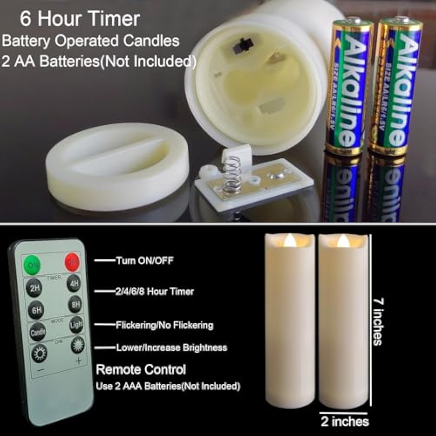2"X7" Outdoor Led Battery Operated Candles With Timer/Remote Plastic Flickering Waterproof Flameless Candles Wedding Party Halloween Christmas Birthday Decoration Realistic Slim Tall Pillar Candles