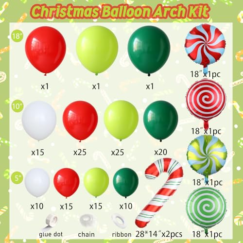 Christmas Balloon Garland Kit,Xmas Red and Green Balloon Arch Kit