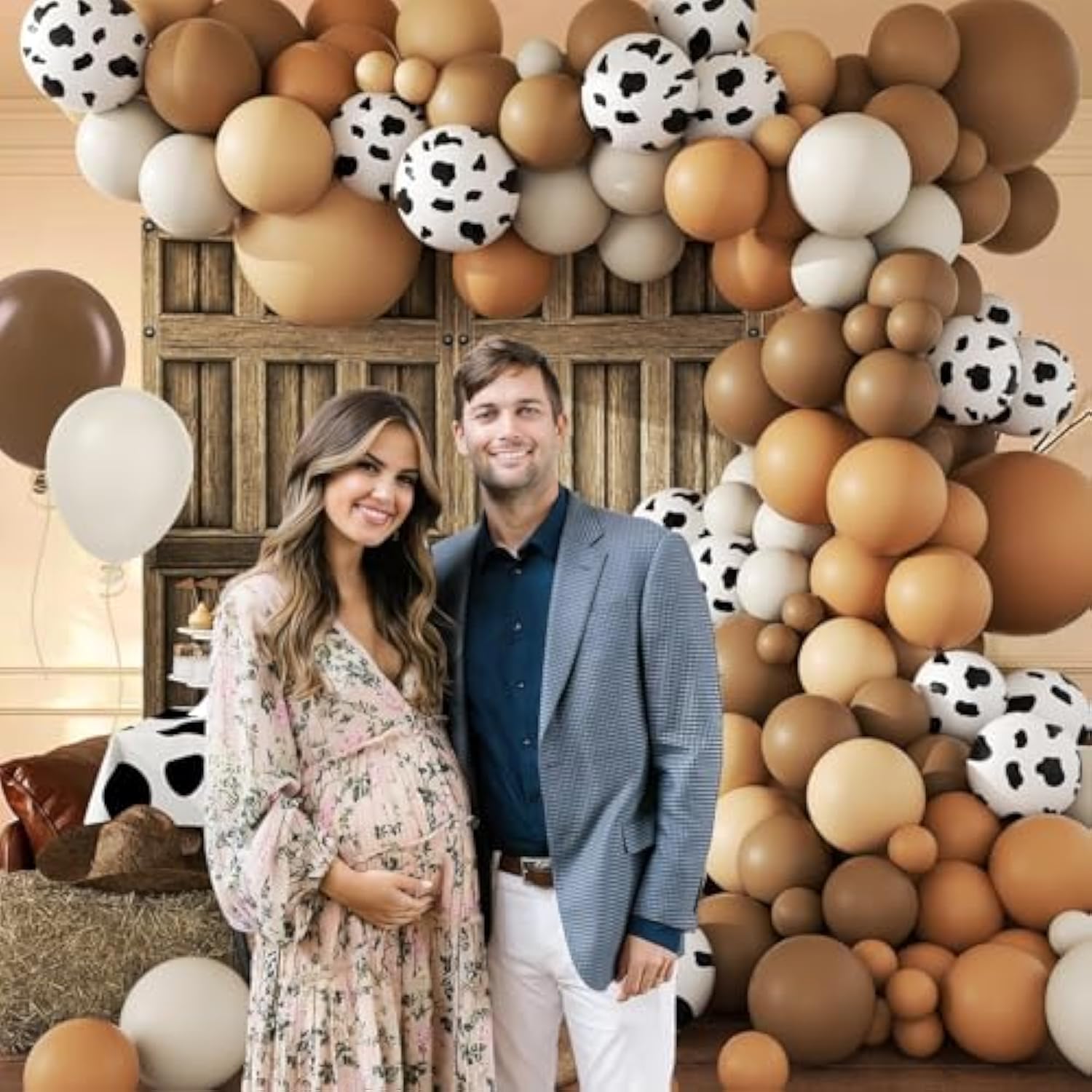 140pcs Western Cowboy Balloon Arch Kit with Brown, Nude, White, and Cow Print