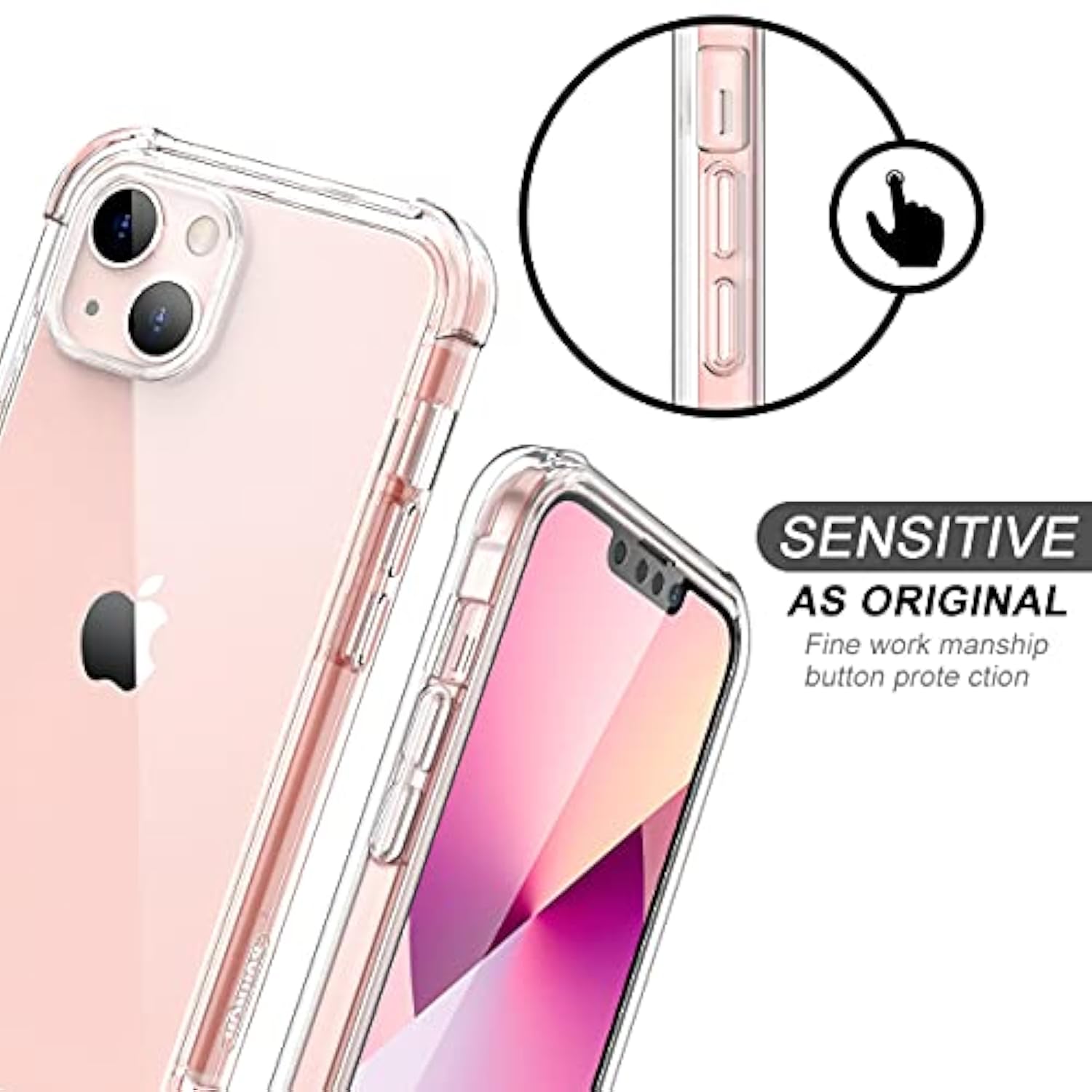Clear Case For Iphone 13 (Only) 6.1-Inch, [Built-In Screen Protector] Full Body Protection Bumper Shockproof Rugged Cover For Iphone 13 -(Clear)