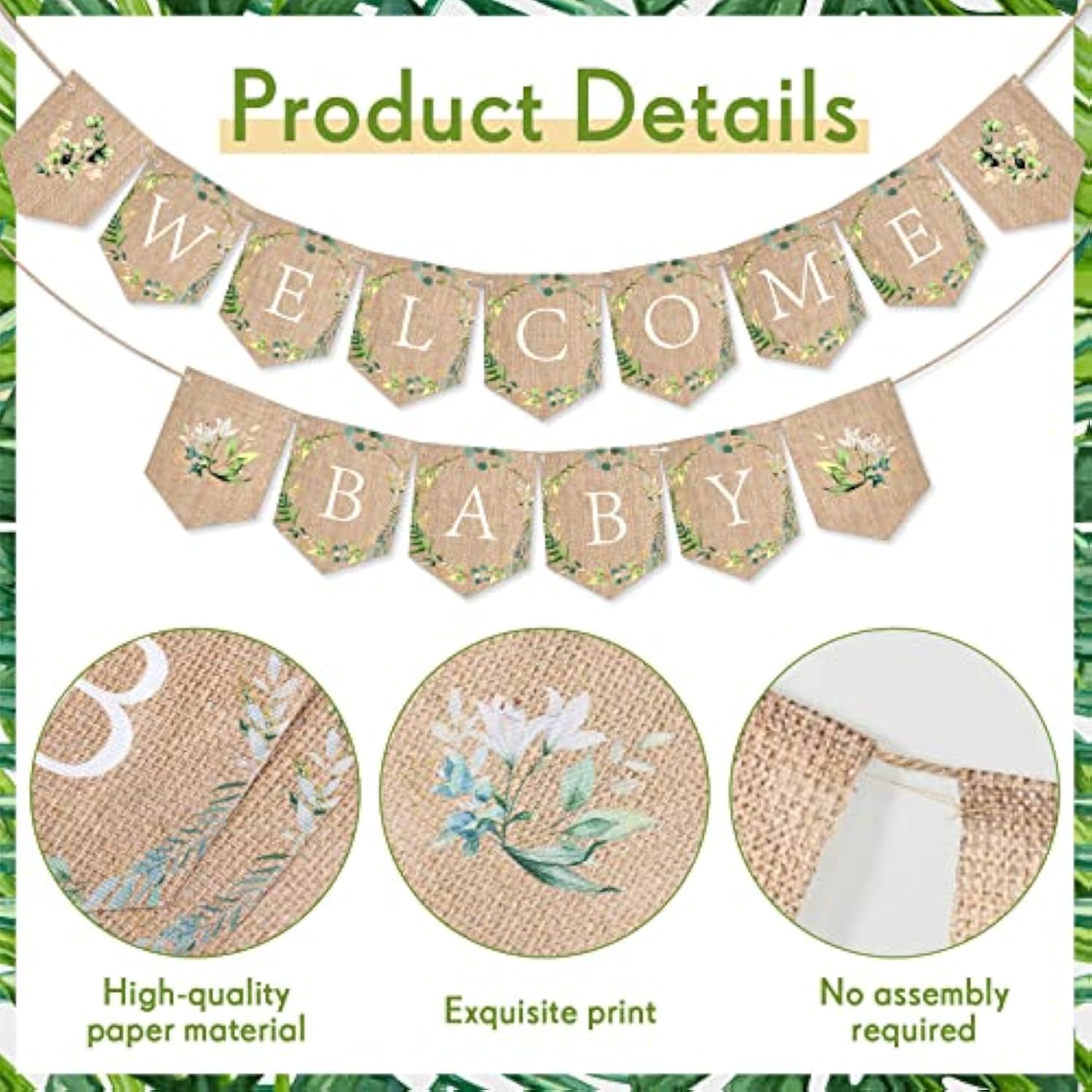 Welcome Baby Banner Greenery Banner Bunting Garland Burlap Greenery Decorations Sign For Gender Neutral Baby Shower Rustic Boho Decor Party Favors