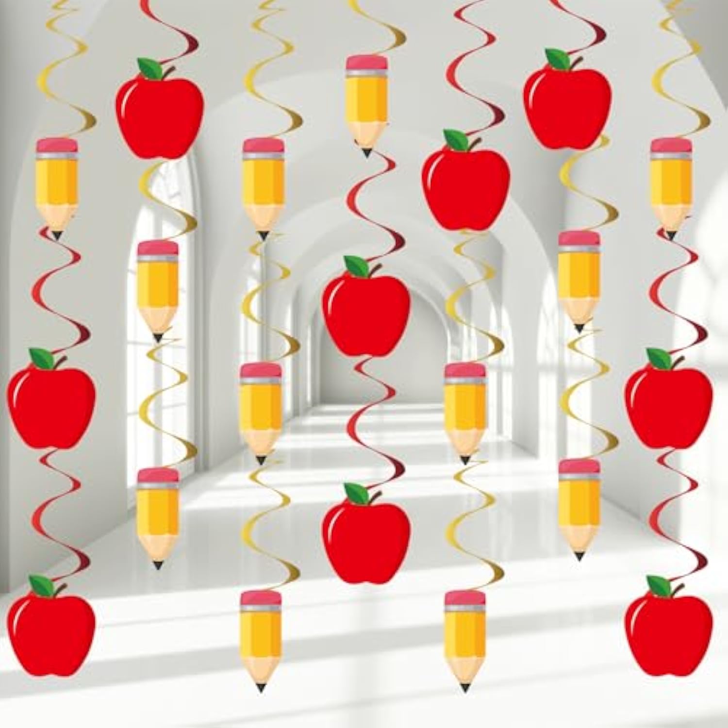 60Pcs Back To School Party Swirls Decorations First Day Of School Hanging Swirls Welcome Back To School Apple Pencil Hanging Decor Supplies For Preschool Elementary School Birthday Party Favors