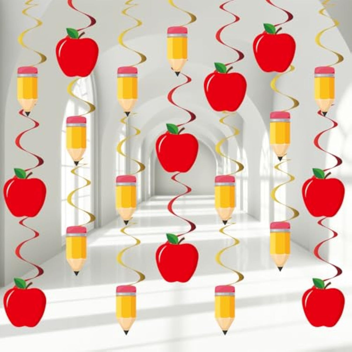 60Pcs Back To School Party Swirls Decorations First Day Of School Hanging Swirls Welcome Back To School Apple Pencil Hanging Decor Supplies For Preschool Elementary School Birthday Party Favors