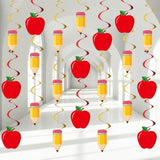 60Pcs Back To School Party Swirls Decorations First Day Of School Hanging Swirls Welcome Back To School Apple Pencil Hanging Decor Supplies For Preschool Elementary School Birthday Party Favors