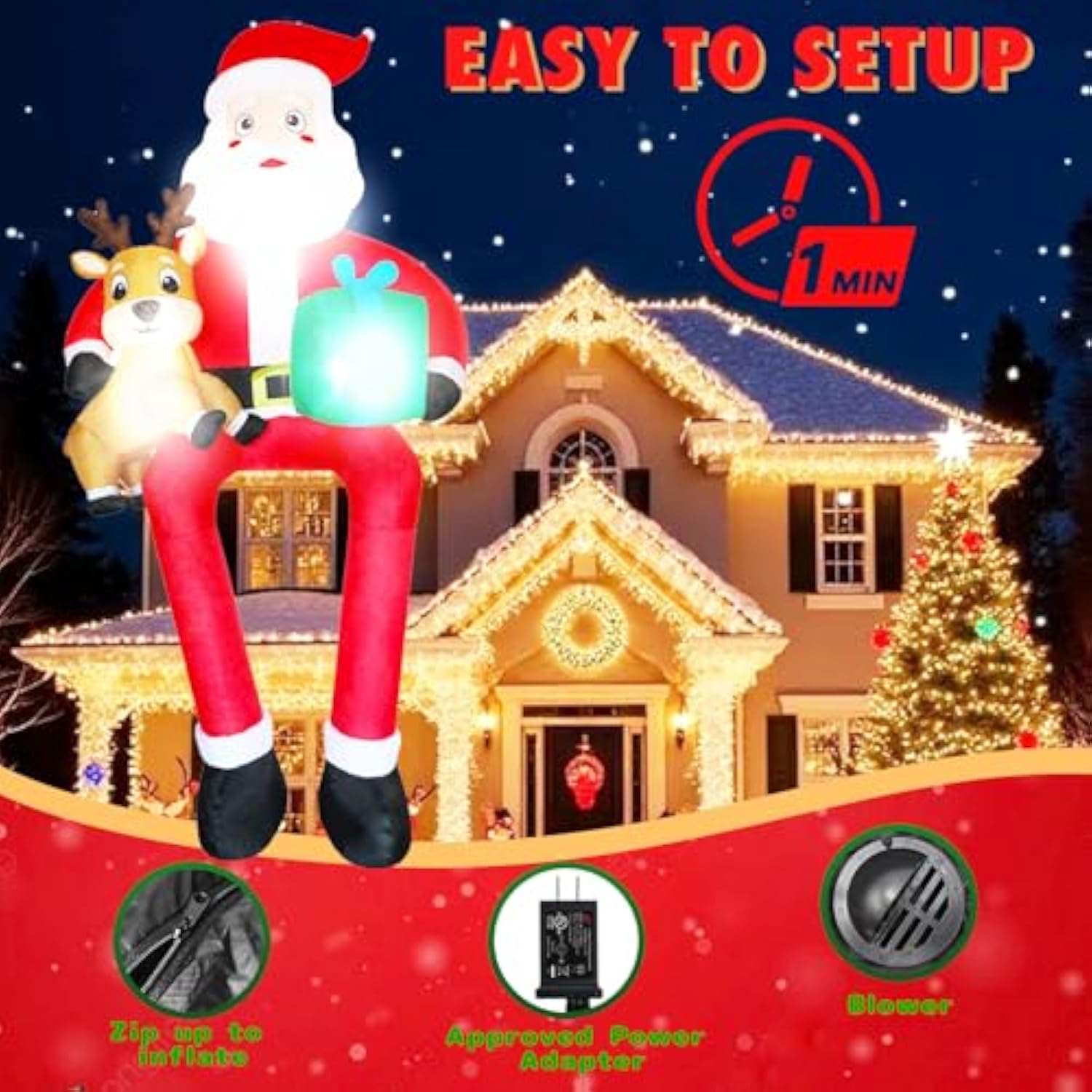 10 Ft Christmas Inflatable Outdoor Decoration Giant Sitting Santa Claus Christmas Inflatables With Led Lights Climbing S