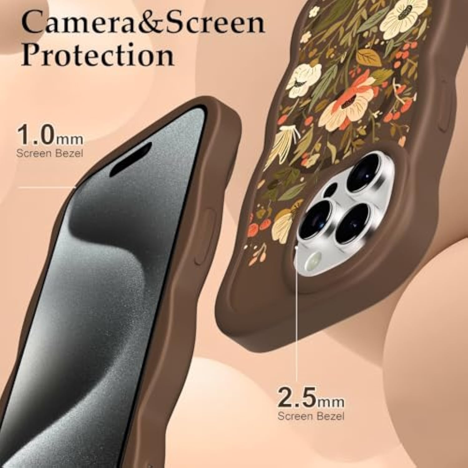 For Iphone 15 Pro 6.1'' Case, Brown Fall Floral Leaf Pattern Curly Wave Frame Hard Translucent Matte Clear Back Cover For Women Men Compatible With Magsafe Tpu Shockproof Drop Protection Phone Case
