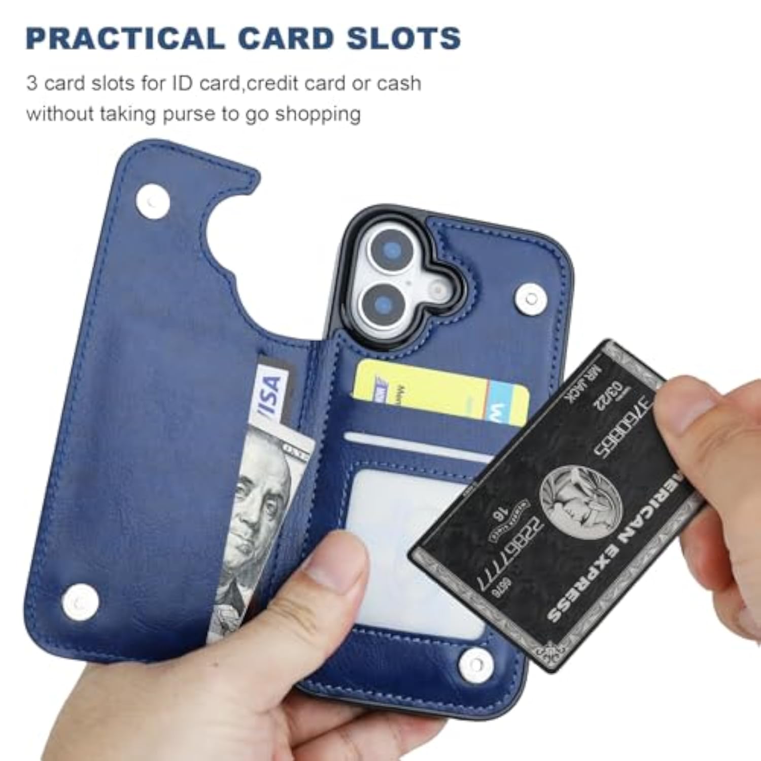 iPhone 17 Wallet Case with Credit Card Holder, Blue