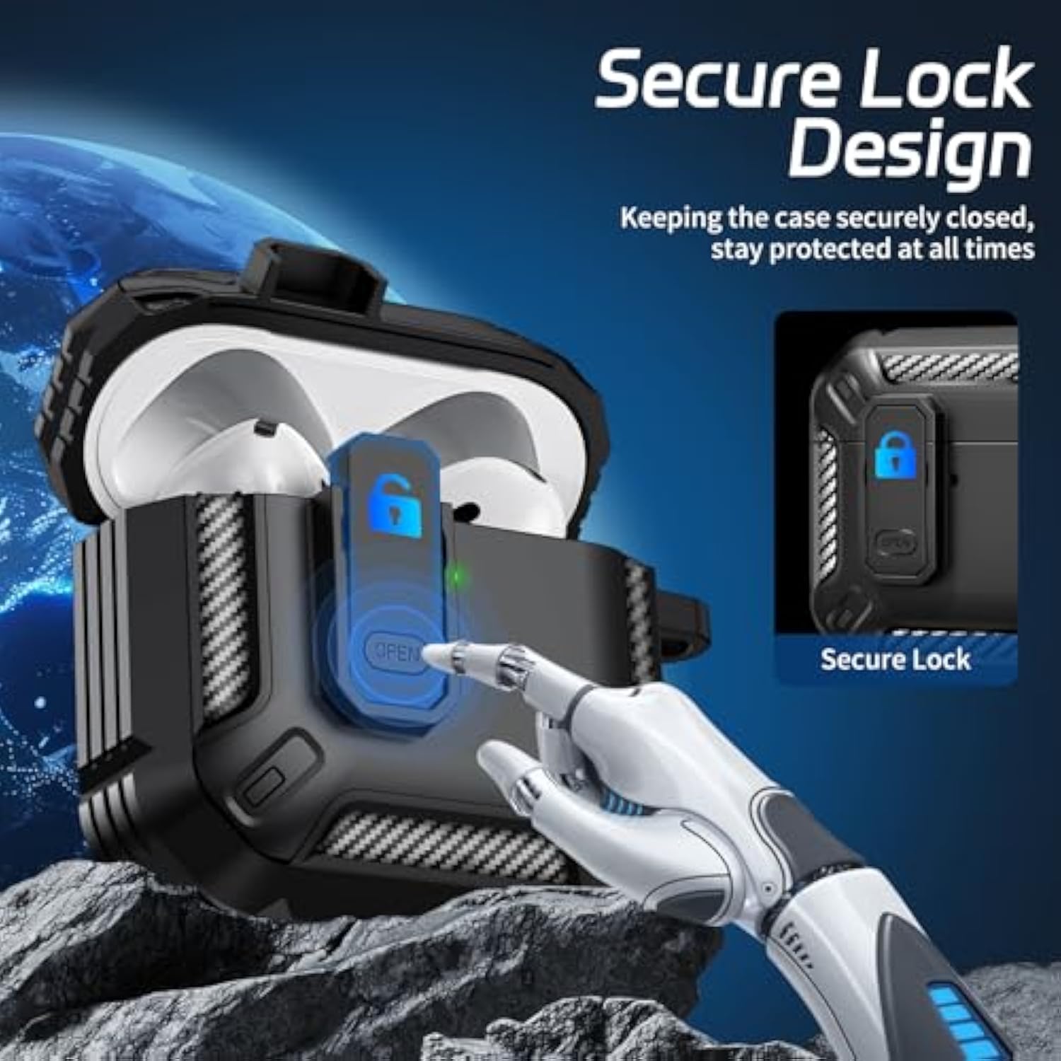 For Airpods 4 Case, Secure Lock Case Compatible With Apple Airpods 4Th Gen 2024 For Men Women, Shockproof Protective Cover With Cleaning Kit & Keychain, Ultra Slim, Anti-Scratch, Black