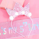 5Th Birthday Decorations For Girls, Birthday Girl Headband & Glitter Sash Set For 5 Year Old Girl Birthday Decorations, Birthday Flower Princess Crown Headband For Happy 5Th Birthday Girl Outfit