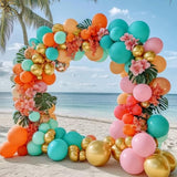 Pastel Balloons Garland Kit Coral Pink Teal Blue Balloons Double Stuffed Light Green Orange Gold Metallic Latex Arch For Tropical Hawaii Luau Birthday Baby Shower Wedding Party Decorations