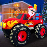 7Ft Christmas Inflatable Outdoor Decoration, Inflatable Santa Claus & Reindeer On Monster Trunk, Blow Up Yard Decoration
