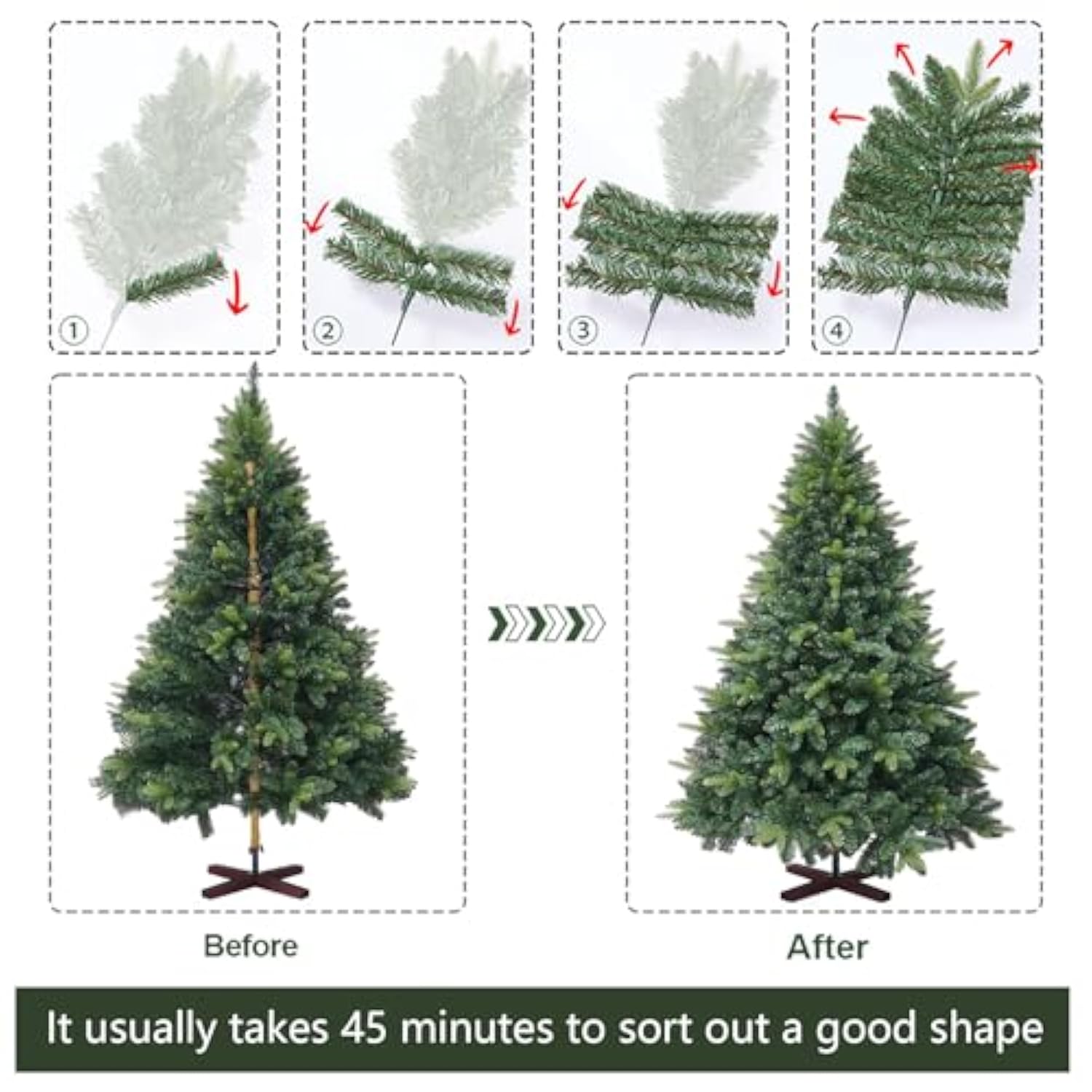 Artificial Christmas Tree, 6Ft Realistic Spruce Holiday Décor W/1152 Branch Tips, Easy Assembly Hinged Design, Wooden Base