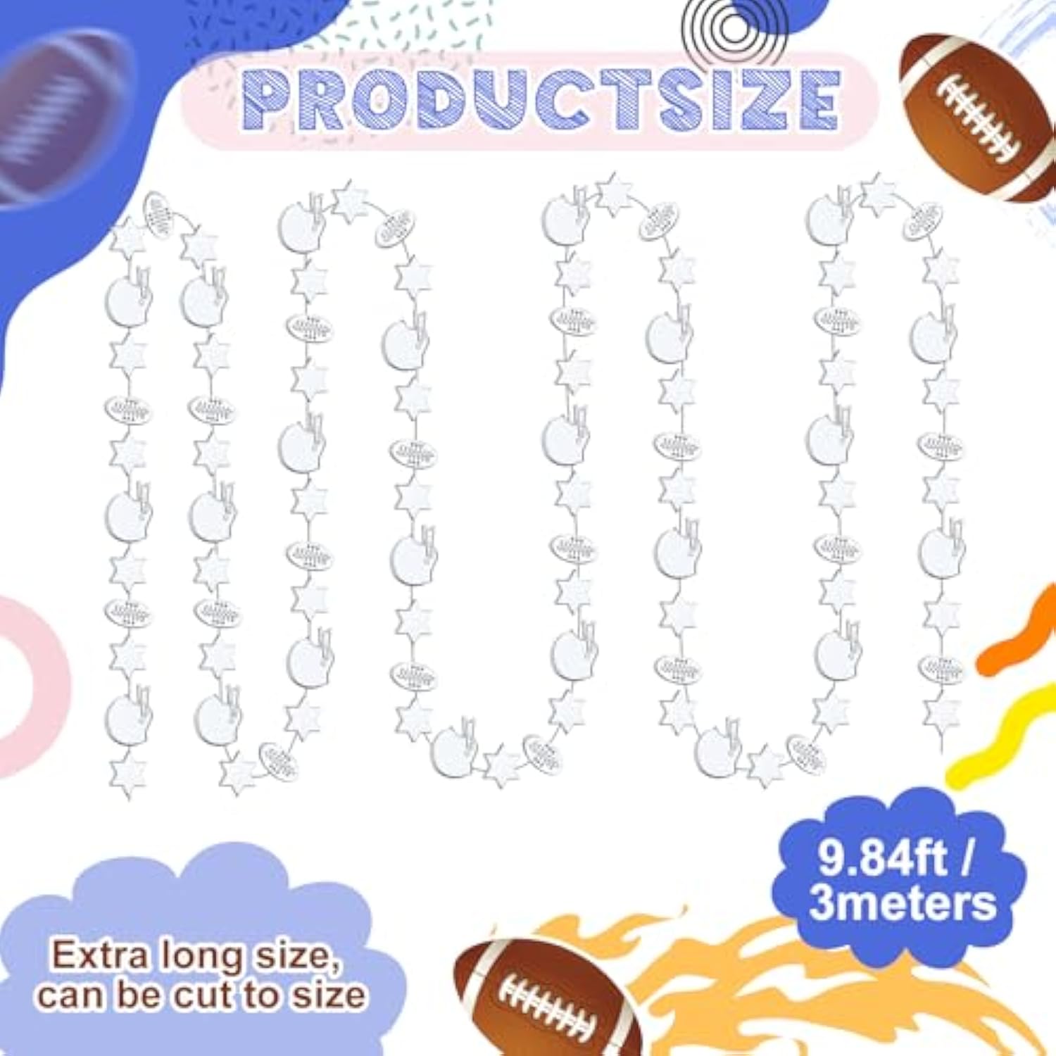 6 Pcs 9.84 Ft Football Themed Garland Homecoming Mum Supplies Football Theme Beads String Plastic Garland Beads Party For Homecoming Chrysanthemum Party Decorations(Sliver)