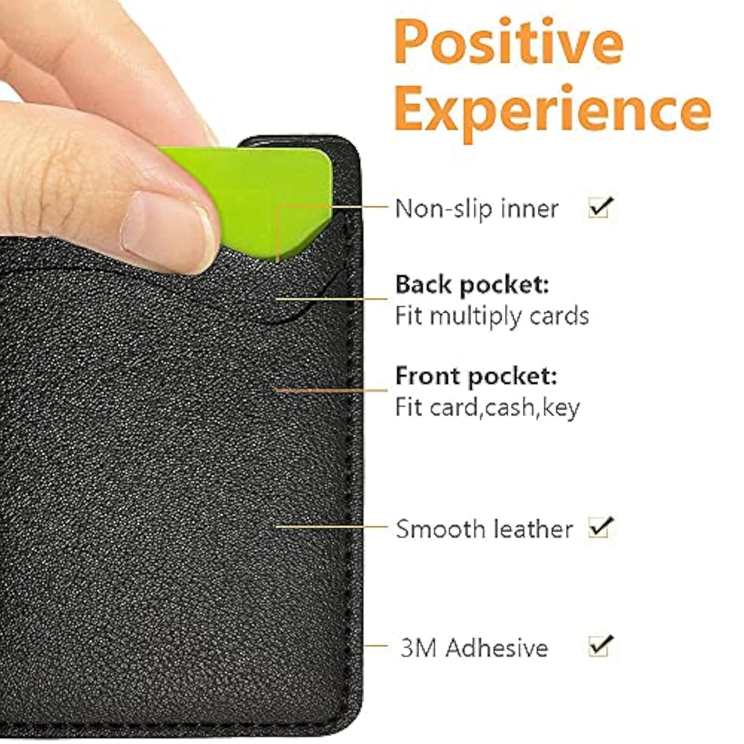 Phone Card Holder, Leather Phone Wallet Stick On, Card Holder For Back Of Phone Credit Card Holder For Phone Case Compatible With Most Of Cell Phone (Iphone, Samsung) - 2Pack Black