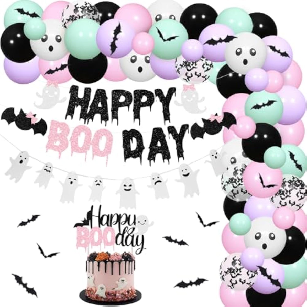 Pastel Halloween Balloon Garland Arch Kit, Happy Boo Day Decorations for Girls Party