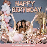 Vidal Crafts 71-Piece Rose Gold Birthday Decorations For Women - Party Backdrop With Latex, Foil & Confetti Balloons, Happy Birthday Decorations Banner & Rose Gold Foil Fringe Curtains