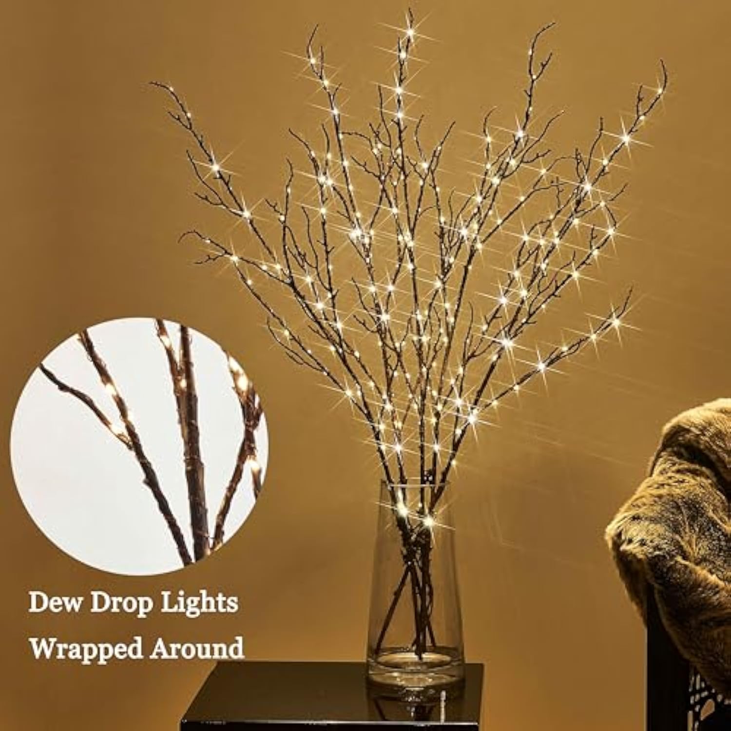 Lighted Brown Willow Branches 200 Fairy Lights 32In Plug In With Timer And Dimmer, Tree Branch With Lights For Home Holi