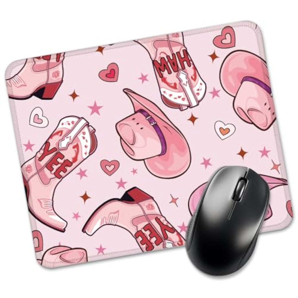 Yee Haw Pink Rectangular Mouse Mat, Funny Cowboy Hat Boot Mouse Pads For Desk, Western Cowgirl Disco Mouse Pad, Cowgirl Gifts For Friends, Western Office Gifts For Women Coworker