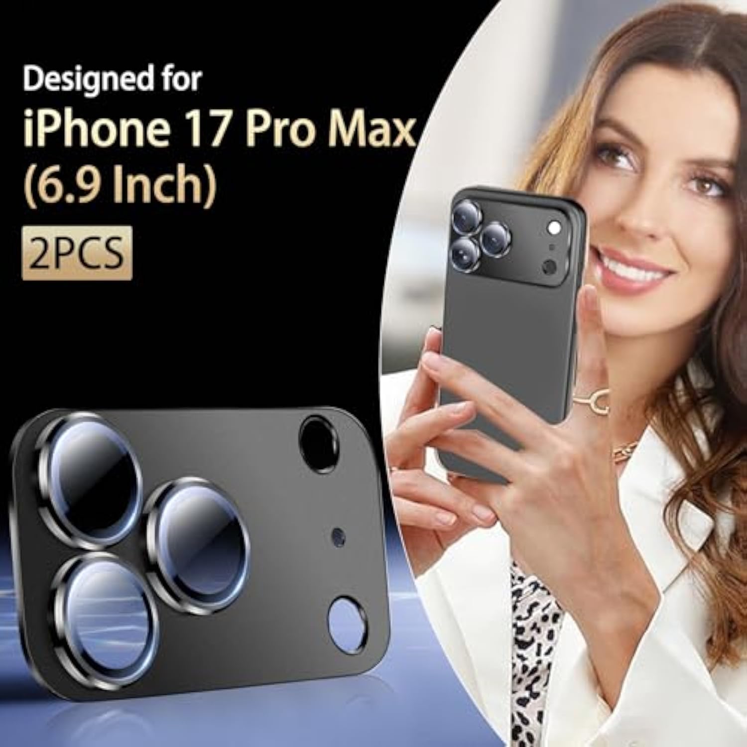 2 Pack Camera Lens Protector For Iphone 17 Pro Max Accessories, Metal Aluminum Alloy Tempered Glass Camera Protector, [Military Grade Shatterproof] [Case Friendly]-Black
