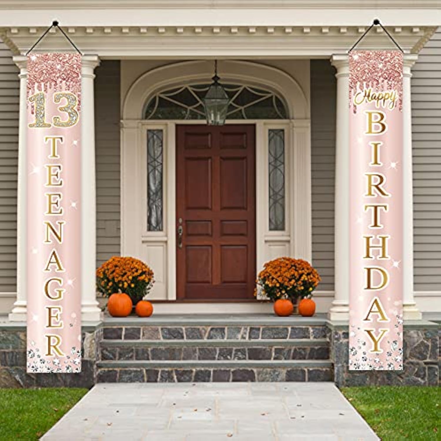 10Th Birthday Door Banner Decorations For Girls, Pink Rose Gold Double