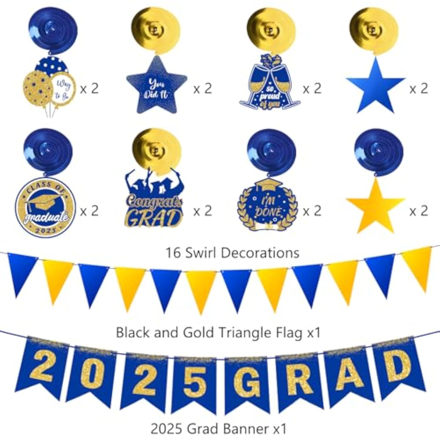 Graduation Decorations 2025 Blue Pre-Assembled Hanging Swirls 2025 Grad Banner Graduation Party Decorations 2025 For Classroom Home Party