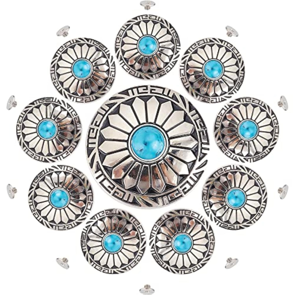 1 Box 10Pcs 30Mm Screw Back Buttons Round Vintage Western Style Blue T