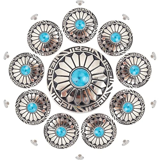 1 Box 10Pcs 30Mm Screw Back Buttons Round Vintage Western Style Blue T
