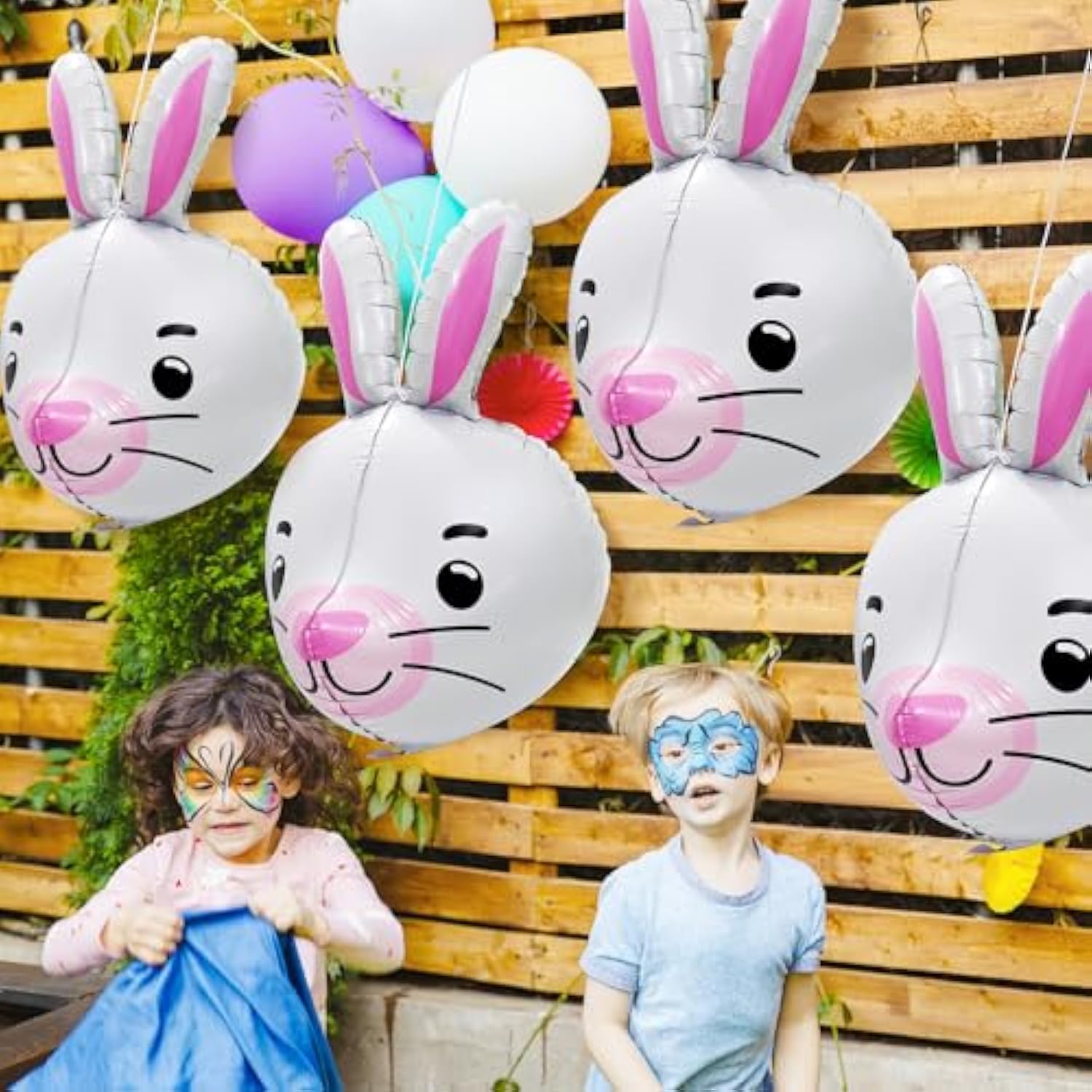 4D Cartoon Animal Farm Bunny Balloon Cute Pet Bunny Party Supplies Birthday Decorations, 4 Pack Easter Rabbit Head Foil Mylar Balloons Happy Easter Mylar Balloons Woodland Animal Supplies