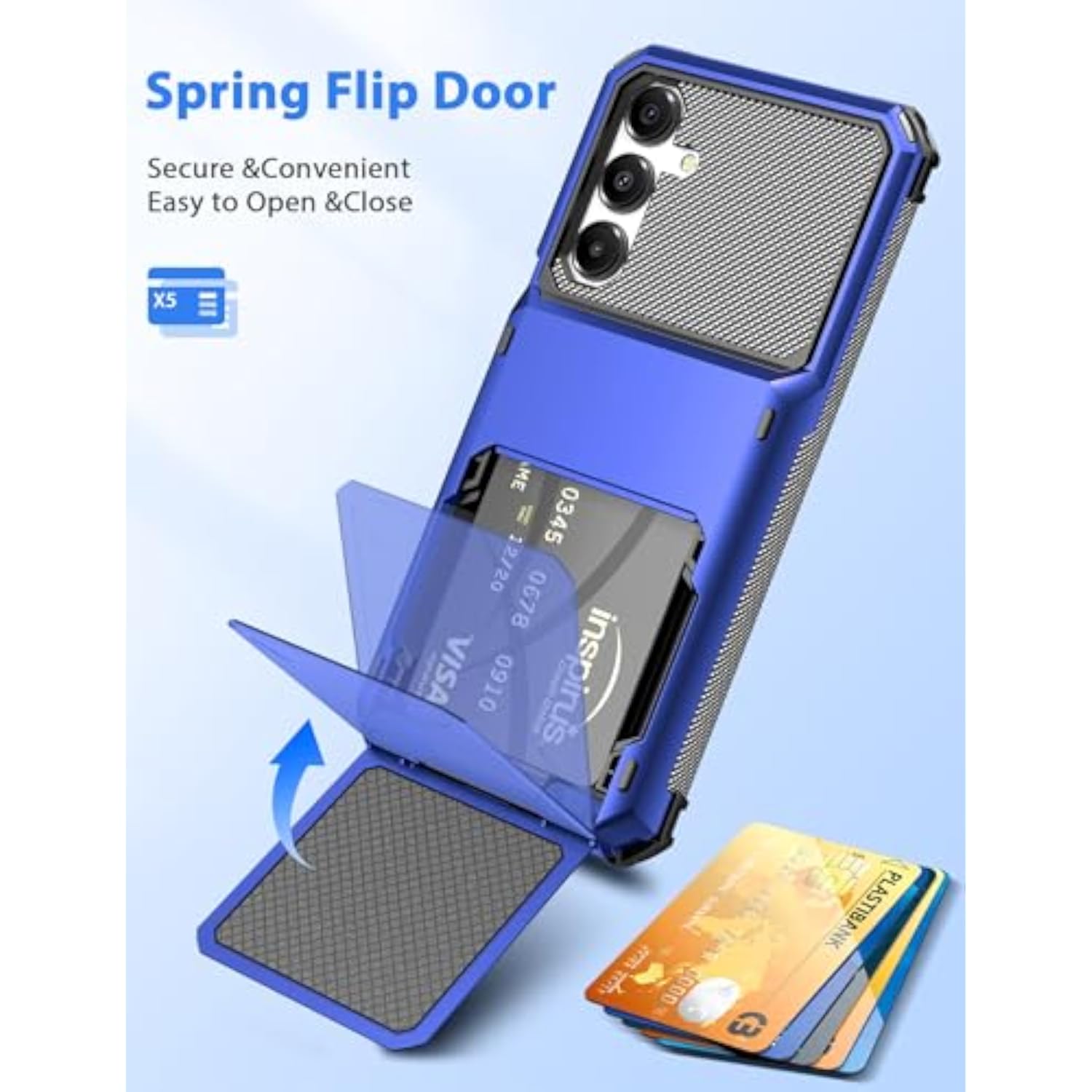 Samsung Galaxy A16 Case Wallet with 5 Credit Card Slots, Blue